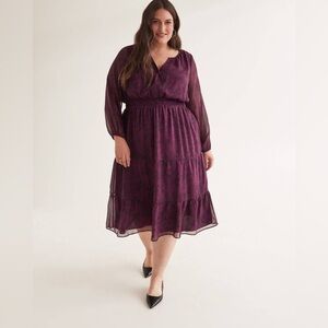 Pennington’s Floral Long-Sleeve Tiered Midi Dress Size 1x